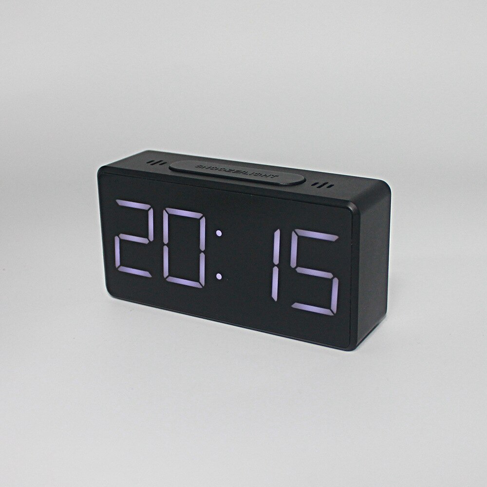 Simple Electronic Clock LED Alarm Clock Bedside Clock Student Alarm Clock Mirror Clock: Black