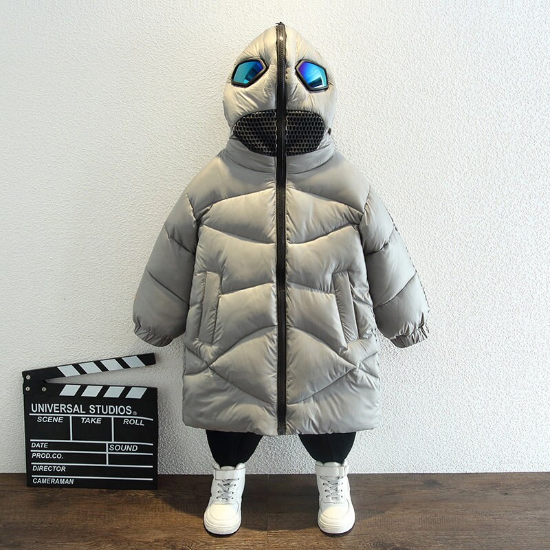 2021 inverno bambini ragazzi occhiali giacche cappuccio bambini caldi giacca a vento parka piumini in cotone cappotti con occhiali vestiti 2-13 anni: grigio / 2T