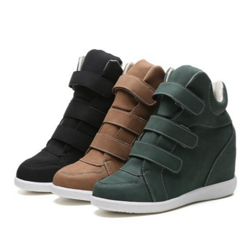 Flat High Heels Wedges Leather Shoes Women Sneakers Brand Casual Shoes Woman Black Winter Ankle Boots