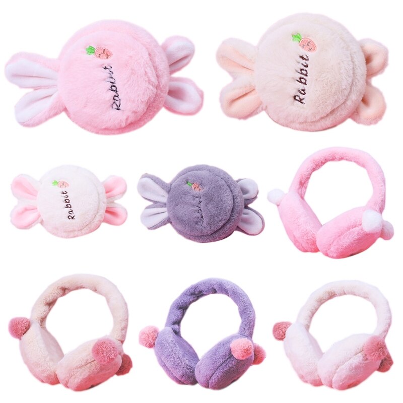 Pom Poms Ear Warm Rabbit Ear Earmuffs Headband Soft Fluffy Earcap Cute Earmuffs LX9E