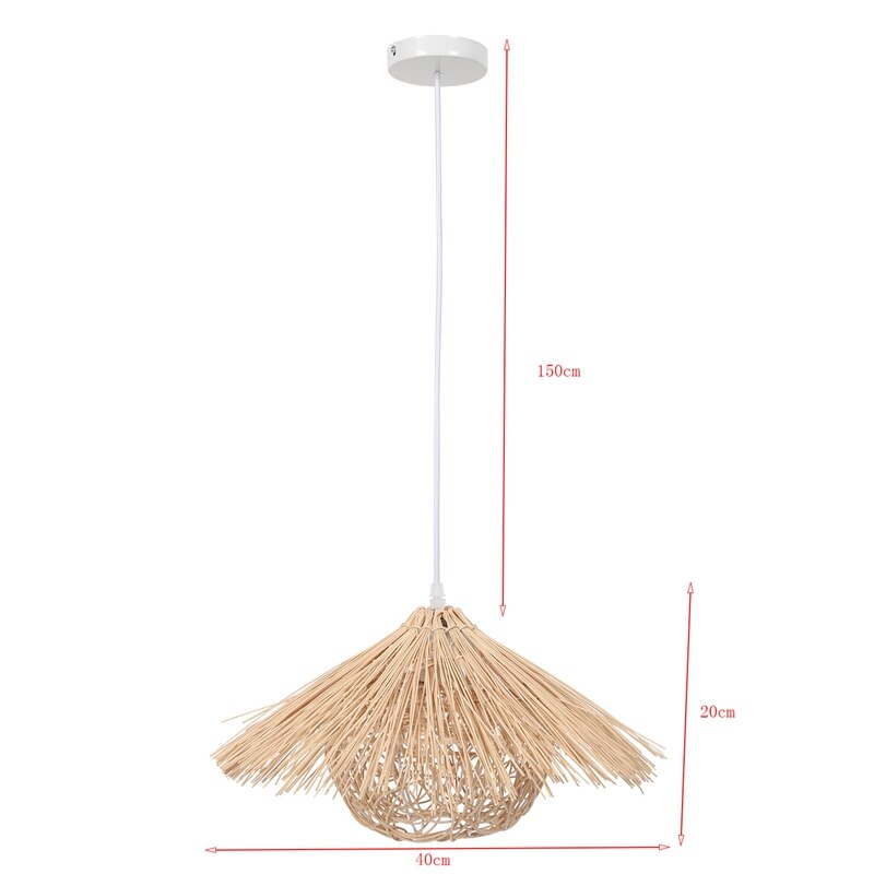 LED rotin lustre rond nid d’oiseau maison chapeau de paille lampe pastorale Vintage balcon Restaurant lustre abat-jour (sans B