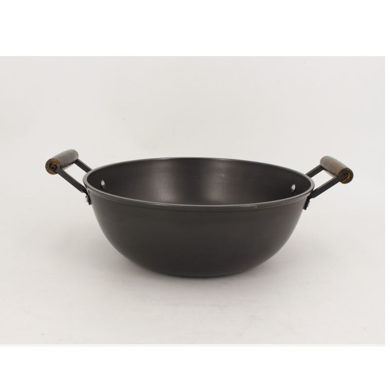 34cm Chinese Traditional Iron Wok Stew Pot with Wood Cover