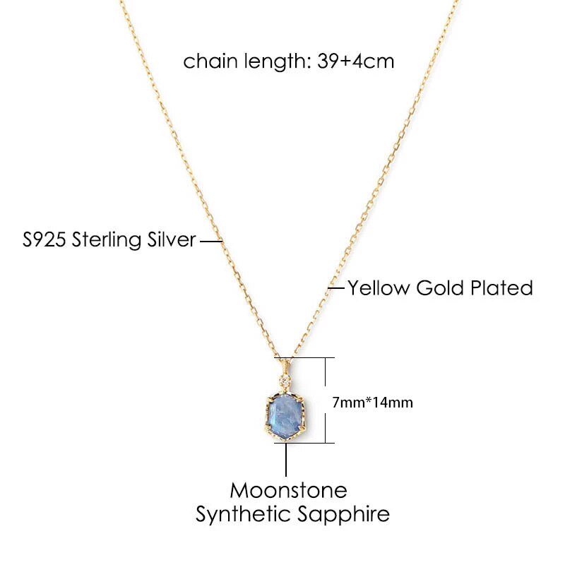 Lamoon 925 Zilveren Vintage Maansteen Hanger Ketting Voor Vrouwen Mysterieuze Meer Synthetische Sapphire 14K Vergulde Sieraden NI133