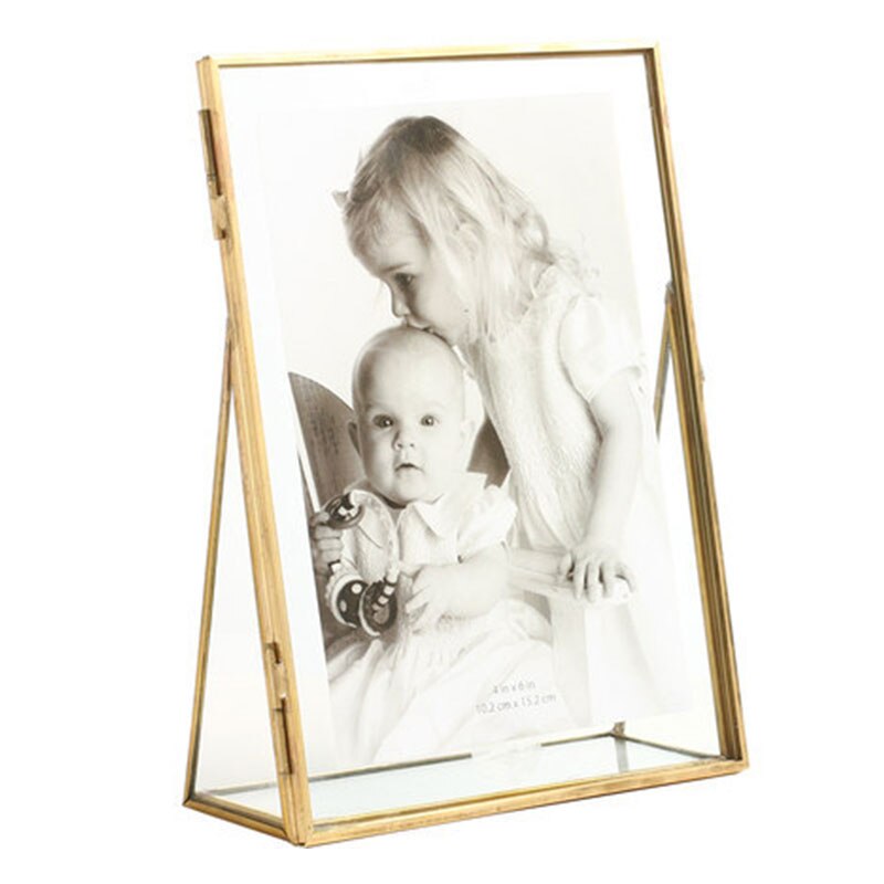 Gold Metal Glass Photo Frame Home Decoration Folding Wire Desktop Picture Brass Frames Portraits Landscape