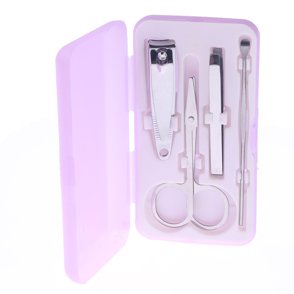 4PCS/SET Nail Art Tools Manicure Set Pedicure Scissor Nail Clippers Eyebrow Tweezer Earpick Nail File Tool Color Randomly