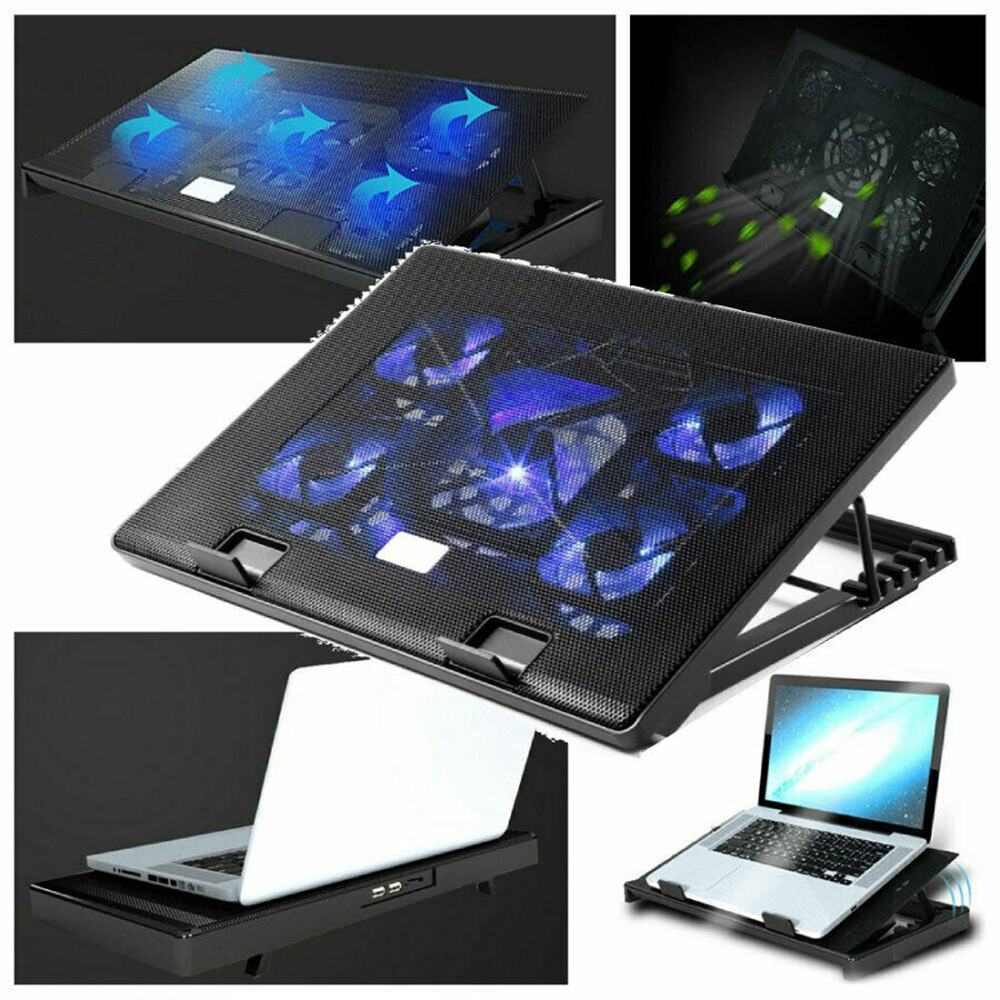 Laptop Koeler Pad 14 "15.6" 17 "met 5 fans 2 Usb-poort slide-proof stand Cooler notebook Cooling Ventilator met licht