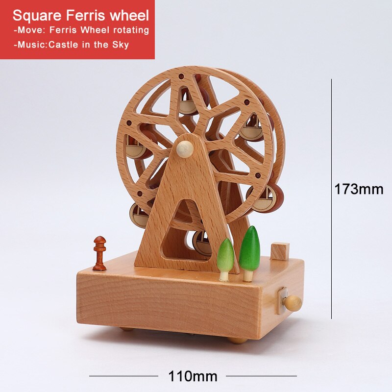 Wood Music Box Caja Musical Wooden Boxes Girls Clockwork Craft Free Engraved Birthday Home Decoration Accessories YYH-MZ: Square Ferris Wheel