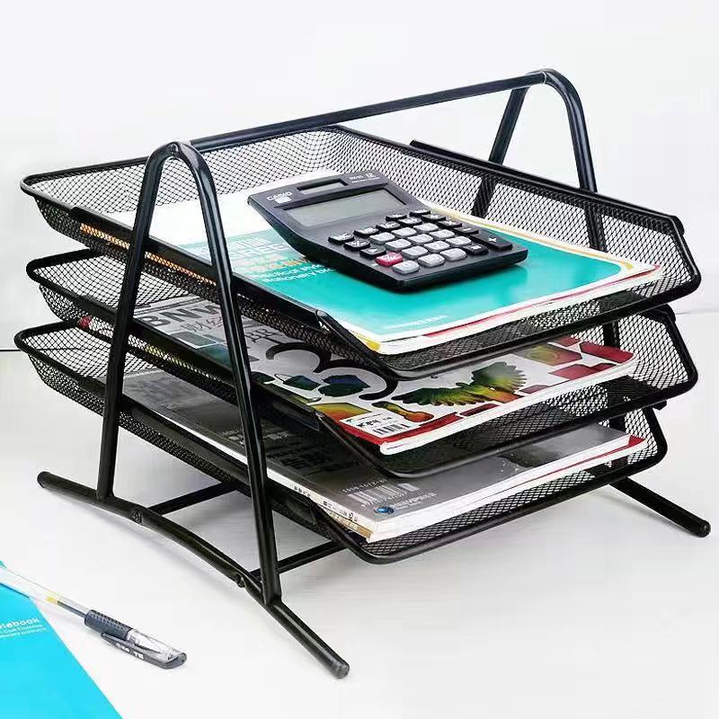 Office Filing Trays Holder A4 Document Letter Paper Wire Mesh Storage Organizer Metal Wire Storage Holder: Three-tier file disk