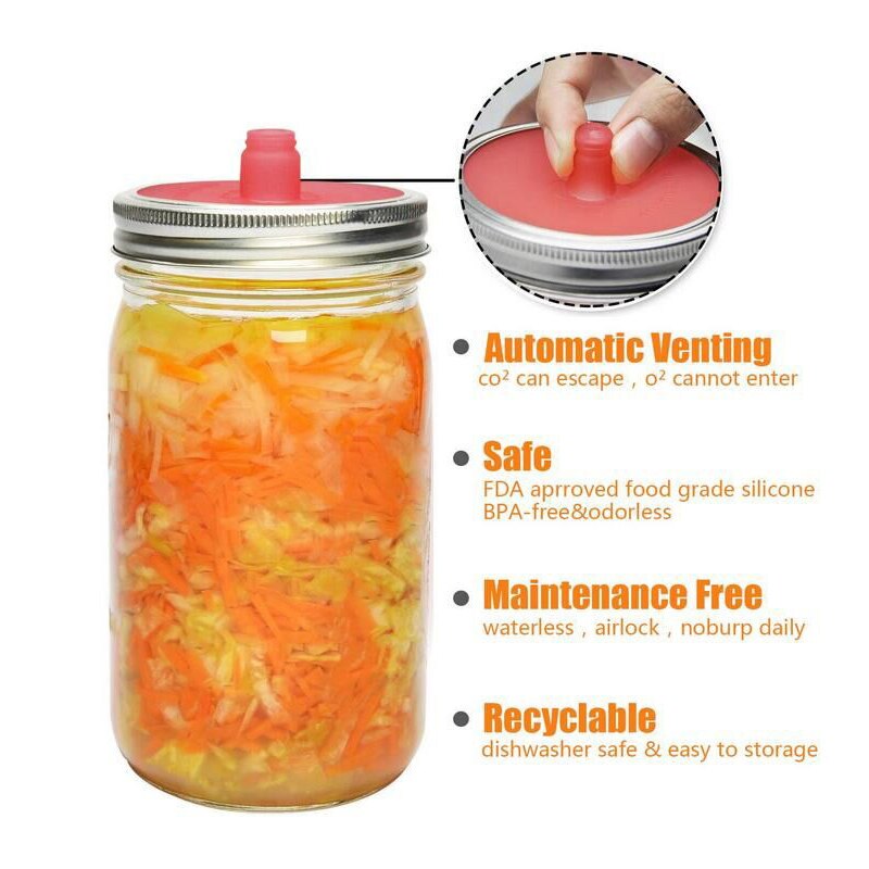 86MM Silicone Fermentation Lid with Metal Ring for for Wide Mouth Mason Jar for Sauerkraut Fermented