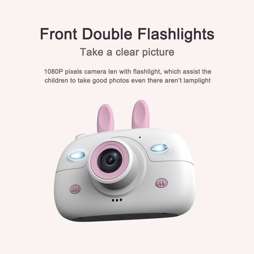 Mini Digital Camera 1.8MP Front Rear Camera Selfie 2.4inch IPS HD Screen Double Flashlights Lovely Camera with a lanyard for kid