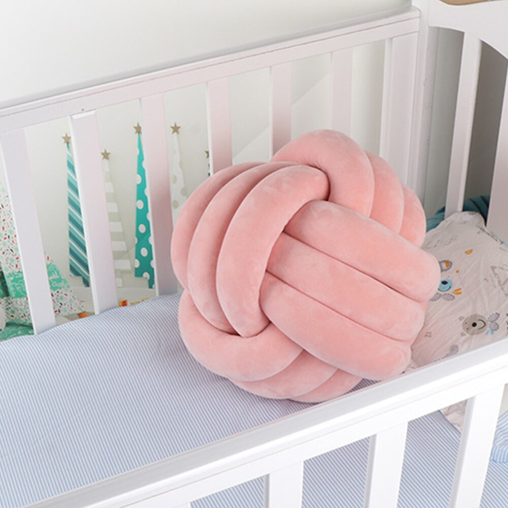 Handgemaakte Braid Knoop Bal Kussen Baby Room Decor Peuter Baby Wieg Bed Rugleuning Ronde Kussen Kinderen Spelen Zachte Bescherming