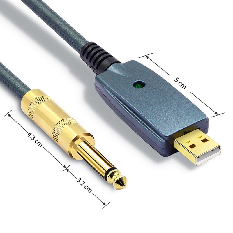 USB to Guitar Cable Interface Male to 6.35mm Jack Electric Guitar Accessories Audio Connector Cord Adapter
