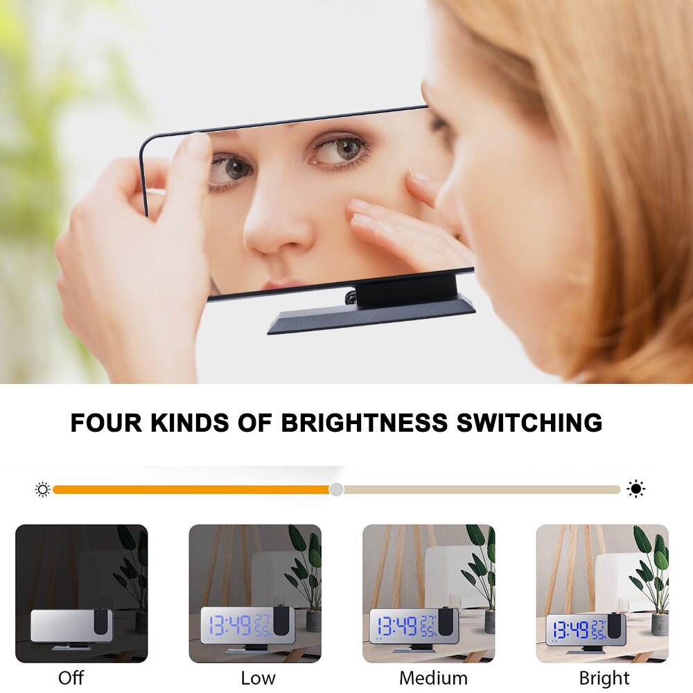 180° LED Projection Digital Alarm Clock for Bedroom Ceiling with USB Phone Charging Dimmer DST Snooze Function for Heavy Sleeper