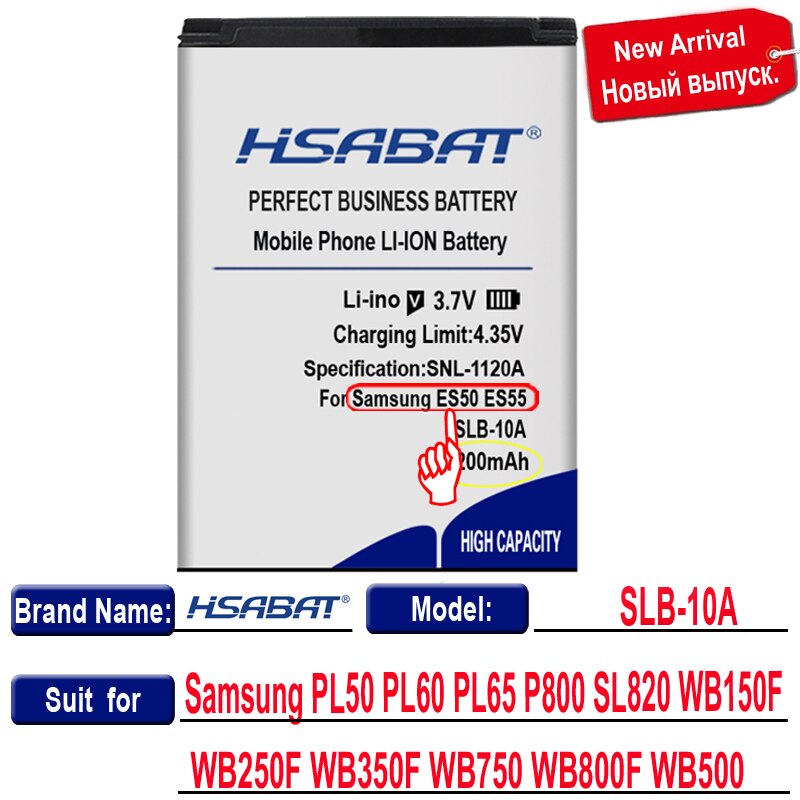 Top Brand 100% 2200mAh SLB-10A Battery for Samsung PL50 PL60 PL65 P800 SL820 WB150F WB250F WB350F Batteries + free gfit