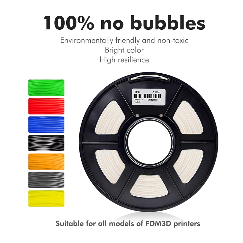 TPU Flexible Filament 1.75MM For 3D Printer 100% No Bubble Sublimation Blanks Good Toughness Print Children Toys And Shoes