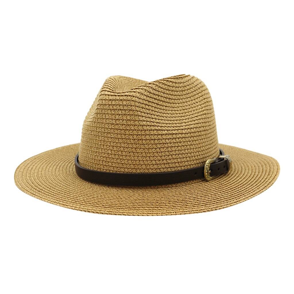 Chapeau large Vintage pour hommes et femmes, avec boucle de ceinture, chapeaux d'extérieur réglables, chapeau de paille respirant et léger pour femmes,