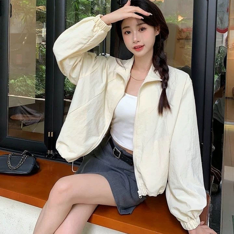 Stora jackor kvinnor bf-stil chic harajuku casual koreansk vindjacka kappor dragkedja streetwear höst ytterkläder