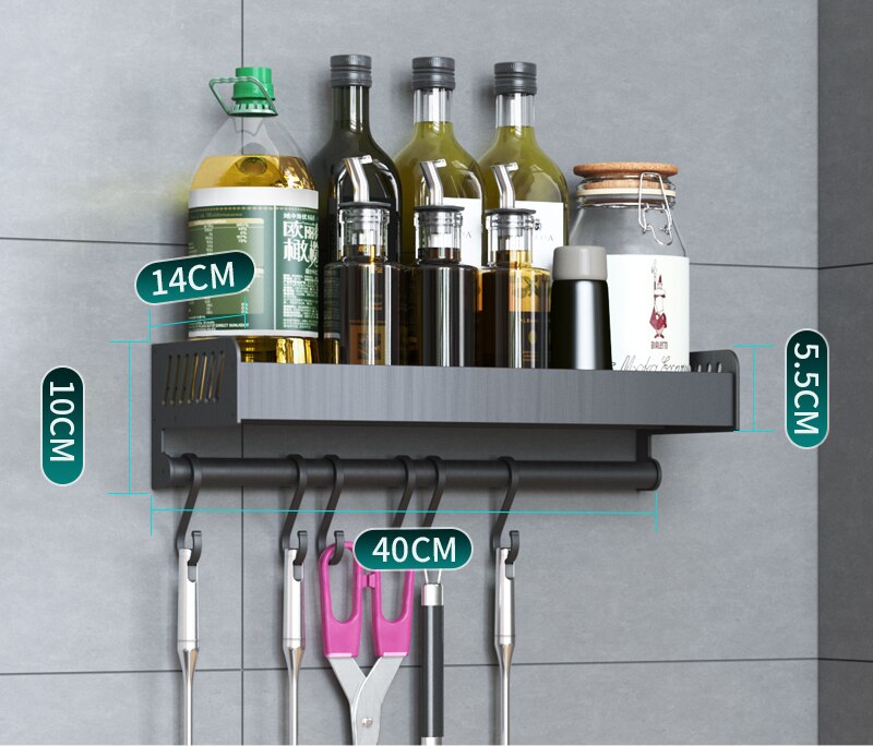 Aluminum Alloy Wall Mounted Kitchen Storage Rack Dish Drainer Plate Drying Pot Cover Cutlery Holder Pantry Oragnizer Accessories: 40cm Rack with rod