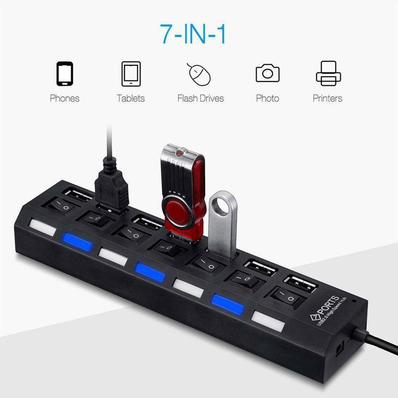 7 Port High Speed Hub Usb 2.0 Hub Usb Splitter Expander Pc Schakelaar Gebruik Adapter 2.0 Power Usb Hub Adapter charger Ergonomische