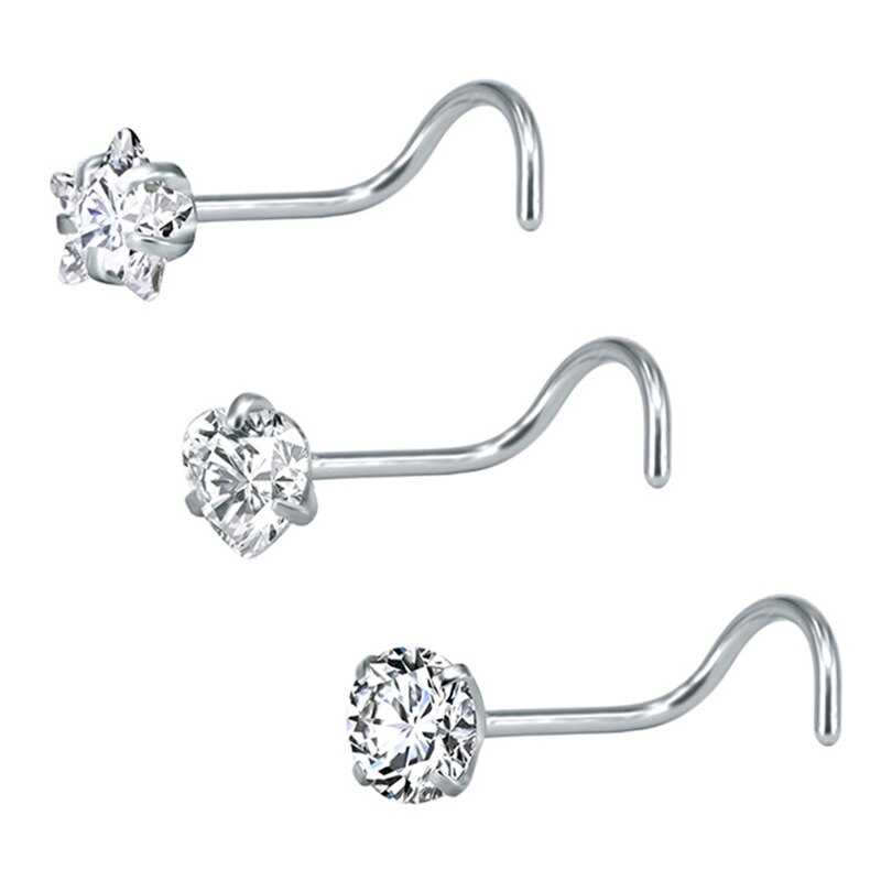 3 Stks/set Nose Ring Neusgat Piercings Cz Piercing Neus Stud Rvs Ster Neus Ringen Nariz Piercing Vrouwen Sieraden: WT