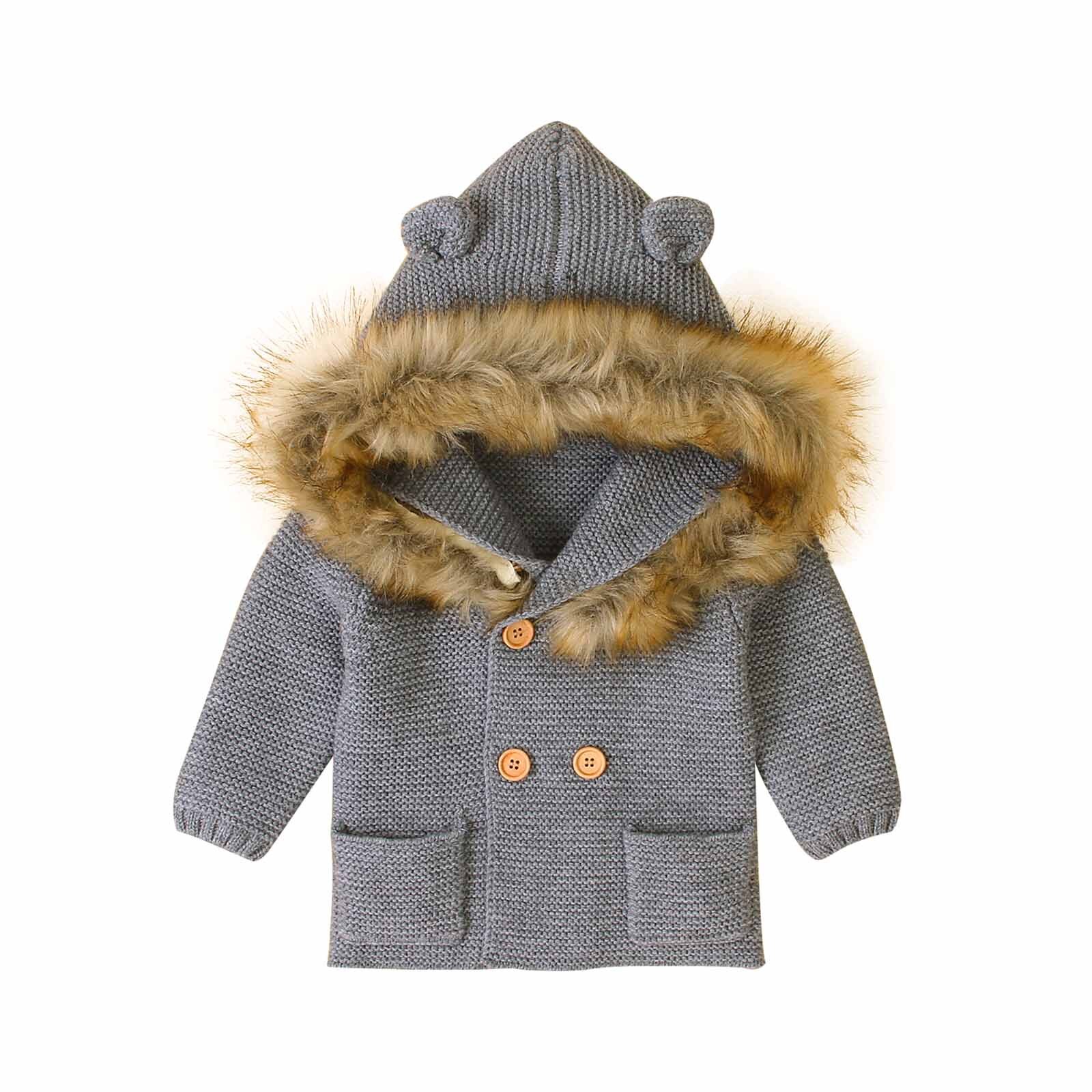 Kerst Undefined Baby Kleding Peuter Baby Onder Jongen Meisje Effen Kleur Trui Hooded Knit Faux Kraag Tops Warme Jas: Grijs / 12m
