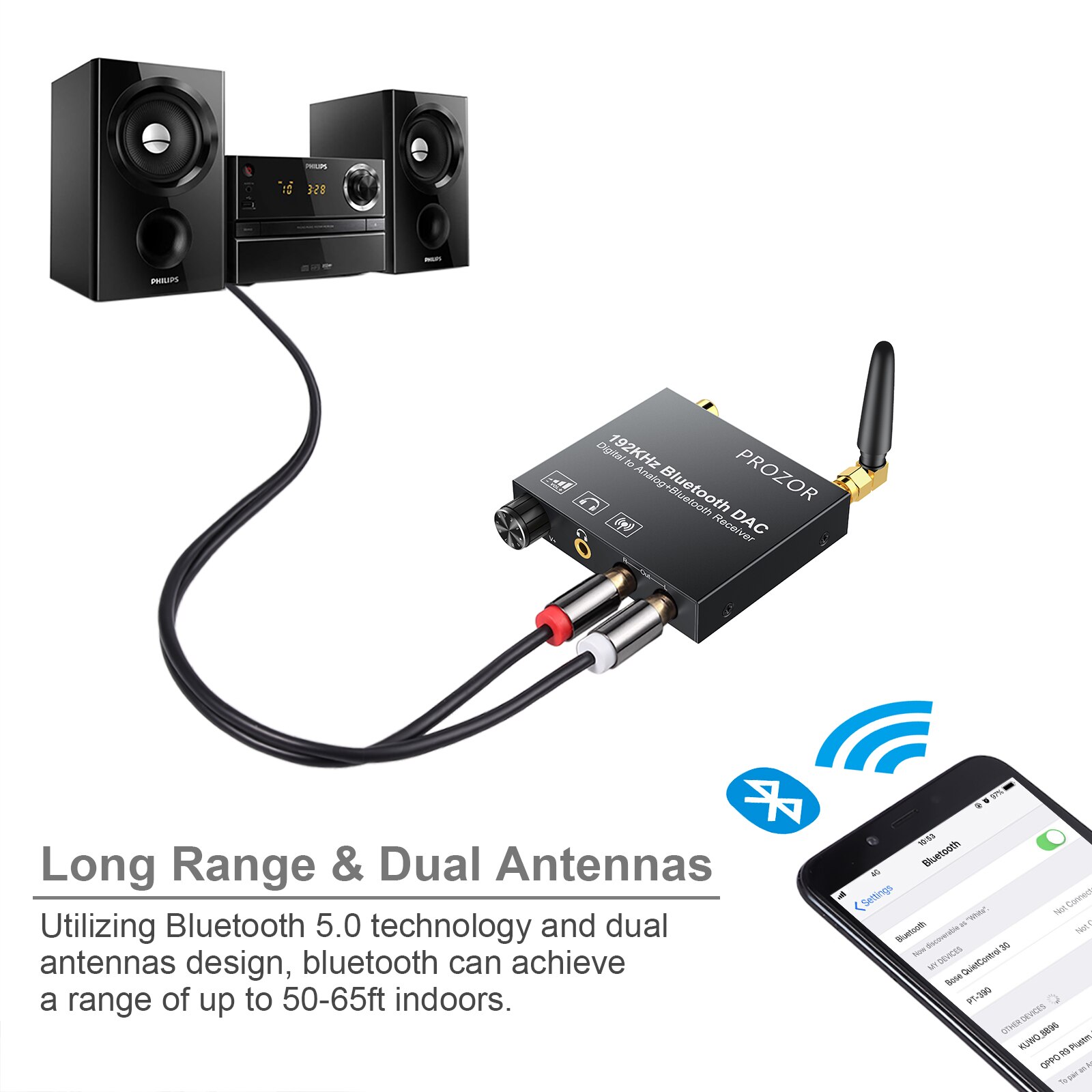Prozor 192kHz DAC Konverter Bluetooth-Kompatiblen Empfänger Volumen Kontrolle Digital optisch Koaxial Toslink zu Analog Audio- Adapter