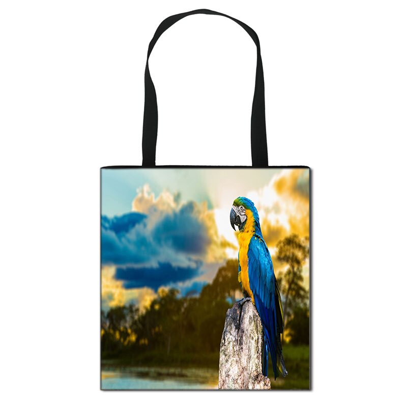 Dames schoudertas met dierenprint, papegaai, dames handtassen, grote casual tassen, dames canvas boodschappentas