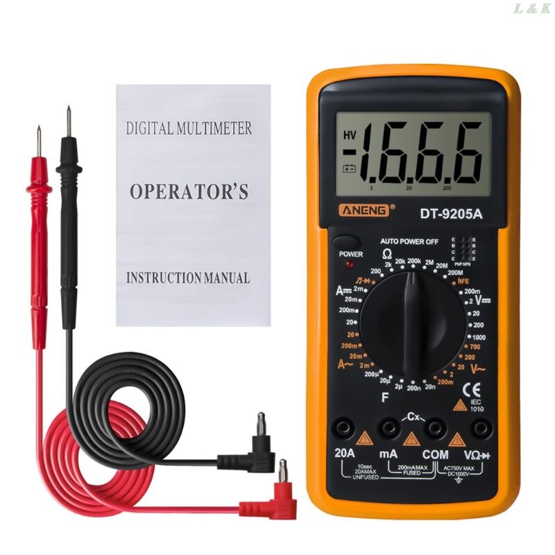 DT9205A Digital Multimeter hFE AC DC Triode Diode Resistance Amp Electric Tester U50A