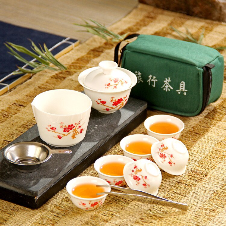 4 style Travel Tea Set Chinese Portable Ceramic Bone China teaset Gaiwan Teacup Porcelain Tea Cup The Kung Fu Outdoor Teapot Set: 01