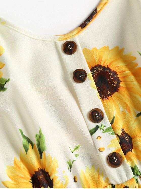 ZAFUL Boho Floral Print Summer Dress V Neck Pockets Sleeveless Midi Dresses Female Sunflower Pleated Backless Button Sexy Dress