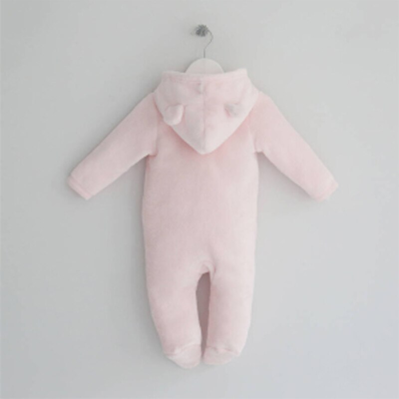 Moda carino tuta bambino inverno neonati manica lunga orsacchiotto Footie mucchio neonata ragazzo tinta unita con cappuccio pagliaccetto vestiti