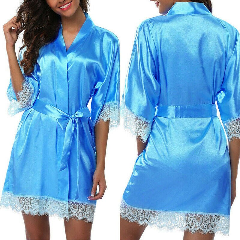 Women Ladies Satin Plain Silk Sleepwear Nightgowns Womens Smooth Pink Red Gold Silver Blue White Black Sleepshirt with Slash