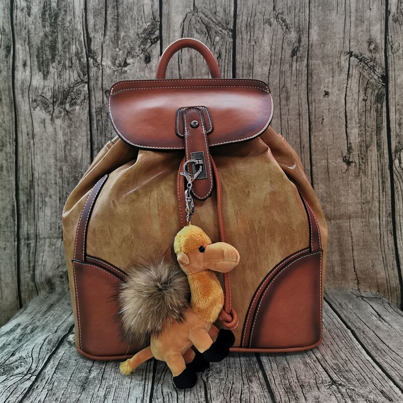 Vintage Lederen Vrouwen Rugzak Luxe Dames Schoudertassen Zachte Lederen Rugzak Vrouwelijke Reizen Rugzak Mochila: Brown and Camal