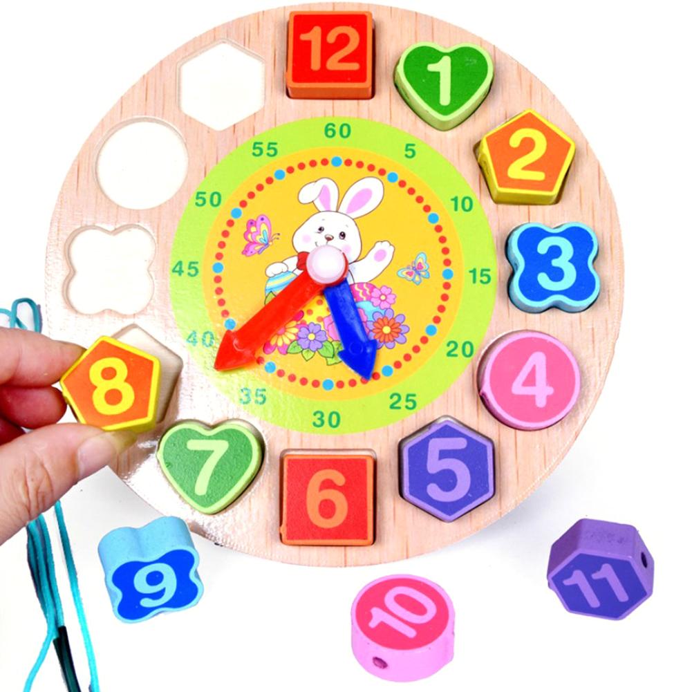 Reloj geometría Puzzle patrón de dibujos animados de madera roscado reloj Digital forma geométrica juguete de iluminación y educación temprana
