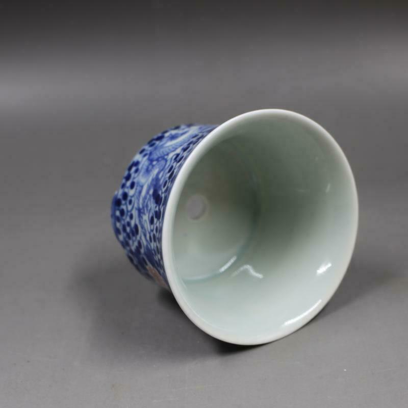 Chinese Blue and White Porcelain Red Flower &amp; Dragon Pattern Succulent Plants Mini Flowerpot Pot Home Ornaments