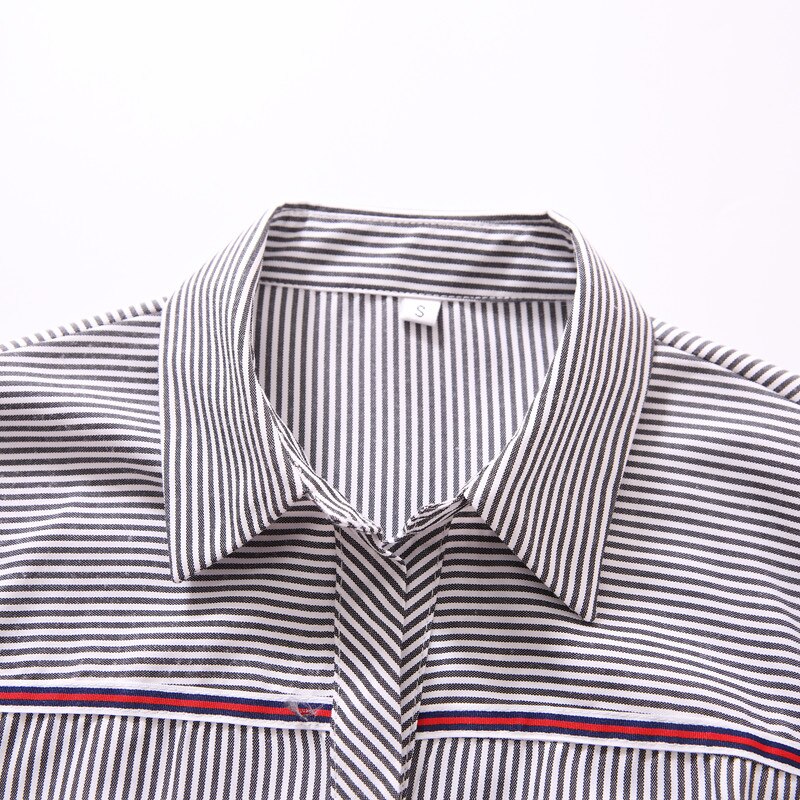 Striped Cotton Shirt Formal Business Slim Long Sleeve Blouse Women Plus Size Tops