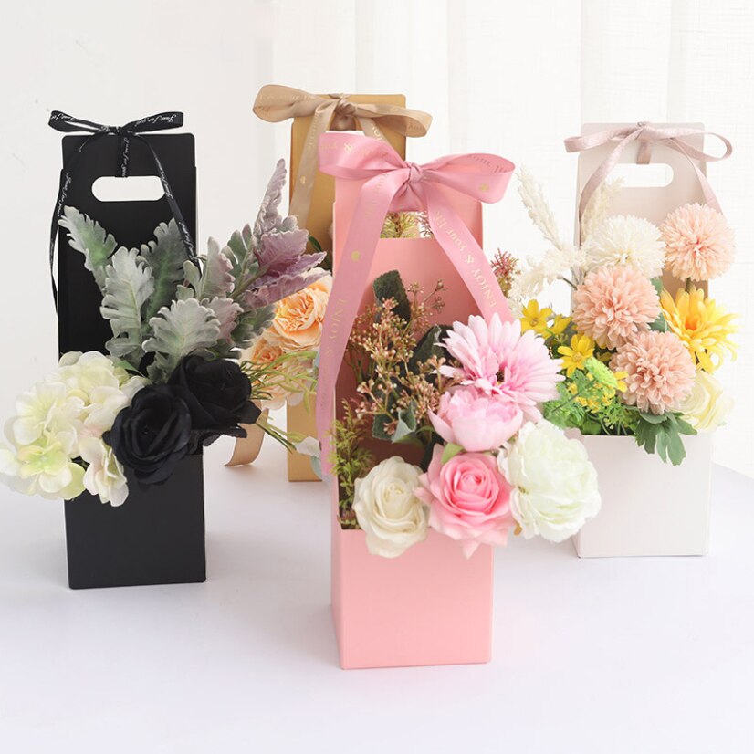 Caja de flores para ramo, cesta impermeable, plegable, , asas para cajas, arreglo hueco, boda, cumpleaños, floristería, embalaje para flores