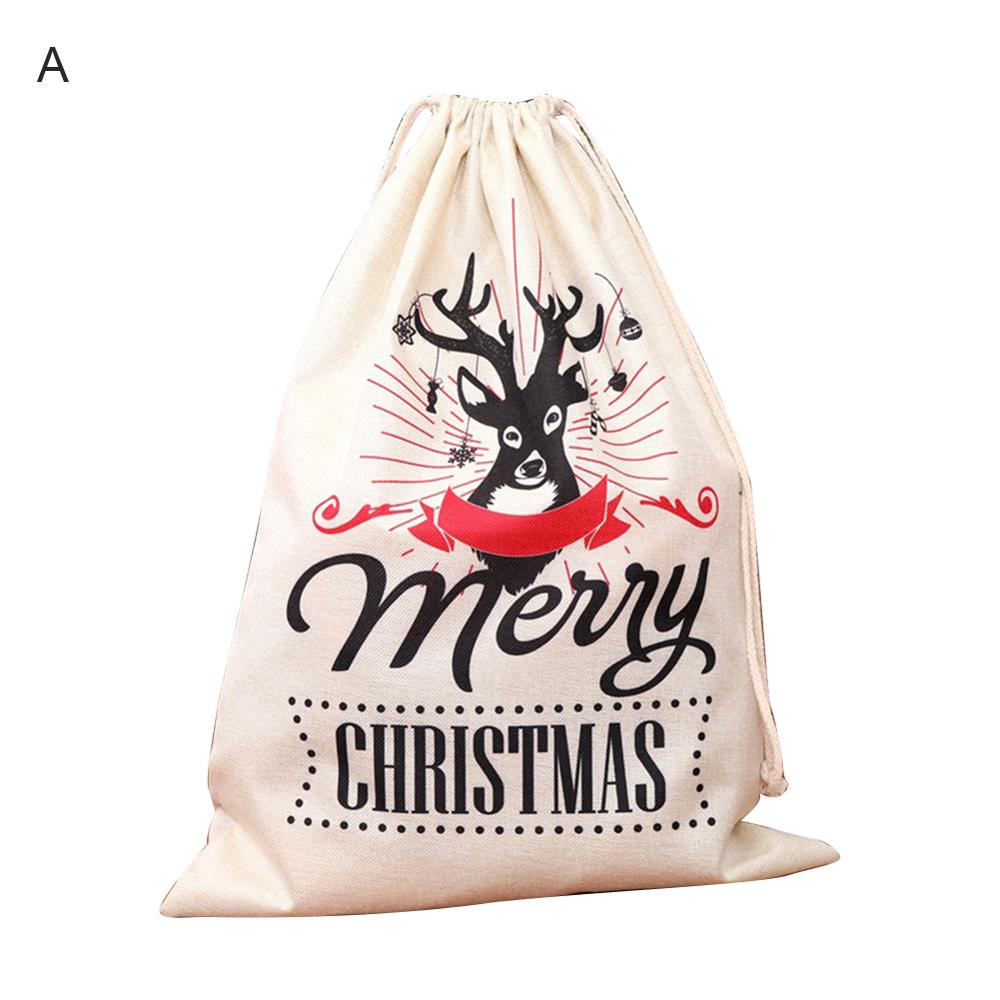 Weihnachten Wiederverwendbare Einkaufstasche unisex Faltbare Baumwolle Stoff Lebensmittel Taschen Kordelzug Lagerung Tasche Reise Paket Tasche für Gi: A