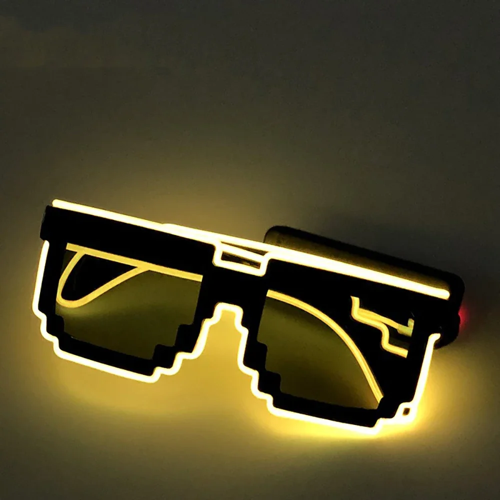 Óculos com iluminação LED sem fio, óculos de néon que brilham no escuro para festa rave, EDM: YELLOW