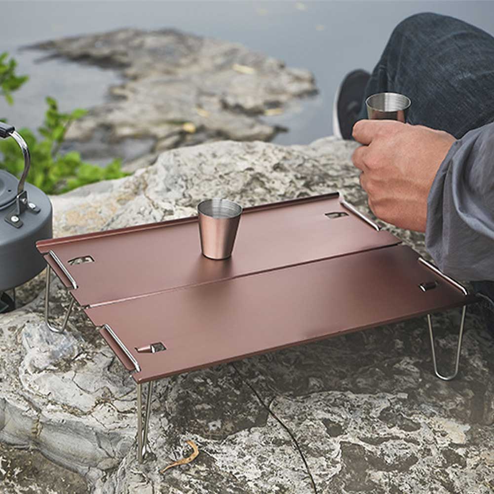 Beach Folding Table Multifunction Outdoor Camping BBQ Hiking Home Aluminum Alloy Ultralight Waterproof Mini Portable Picnic: Champagne