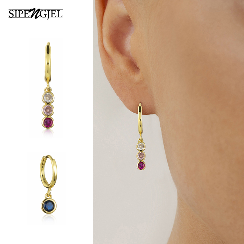 Sipengjel Regenboog Zirkoon Hanger Kleine Hoepel Oorbellen Gothic Zoete Asymmetrie Dangle Oorbellen Voor Vrouwen Sieraden Party
