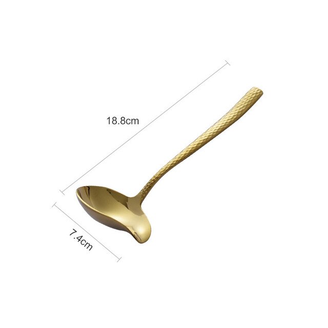 Cuchara de acero inoxidable con boquilla para salsas, cucharón pequeño para sopa, de martillo, accesorios de cocina, cuchara de mesa para olla: Gold