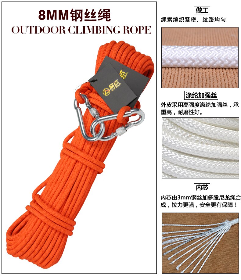 1Set 7Items Escape Equipment Self-Rescue Speed Package 10M/15M/20M length For Outdoors Fire Escape Climbing