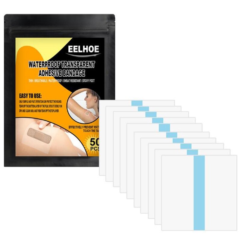 Q1QD 10PCS bendaggio adesivo trasparente impermeabile elasticizzato pellicola sottile pasta per la pelle Patch bendaggio delicato sulla pelle: 50PC