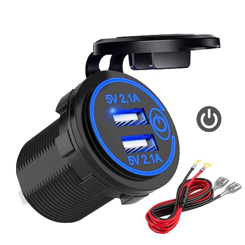 Dobbelt usb-opladerstik 12v/24v usb-udtag vandtæt 4.2a dobbeltopladerstik med touch-kontakt til bilbåd marine motorcykel