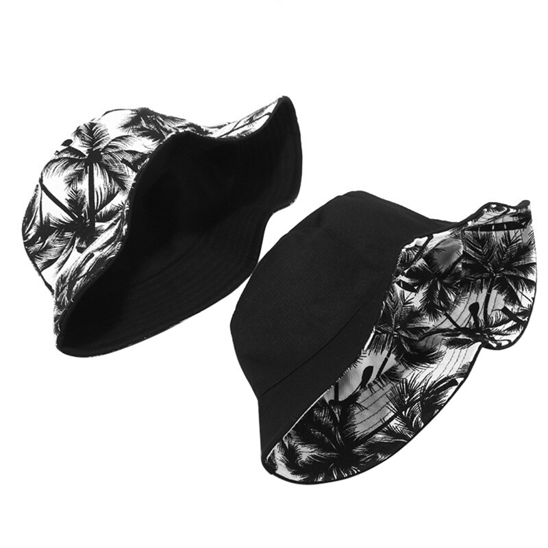 Trend unisex sommer vendbar kokosnød træ trykt strand foldbare fisker kasketter bøttehatte gorro