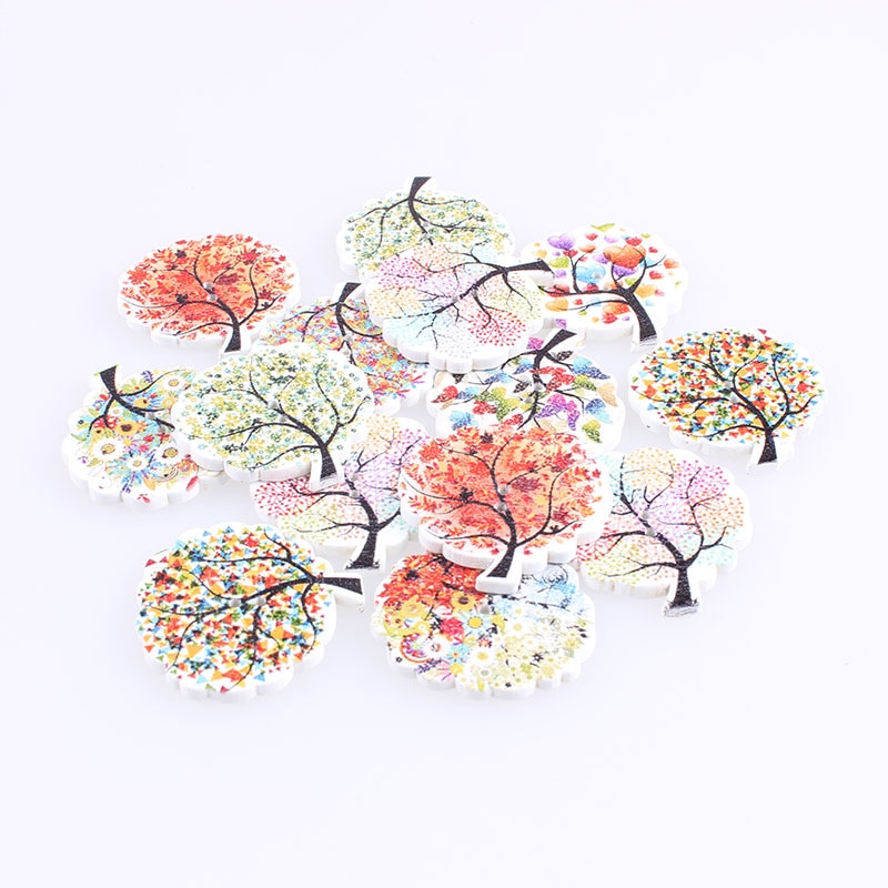 100pcs Gemengde Bomen 2 Gat Houten Knoppen DIY Decor Voor Kind Kleding Naaien Knoppen Ambachten Scrapbooking Accessoires Decorativo E