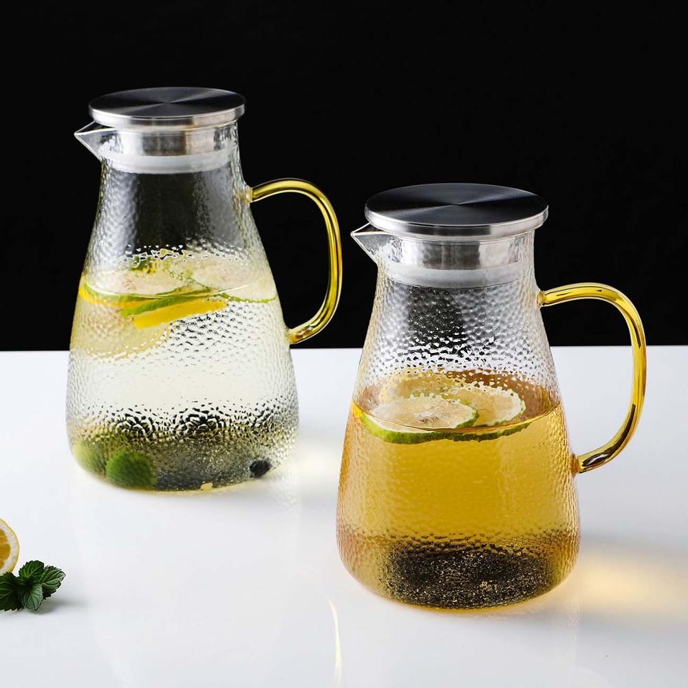 1.5l/2l genomskinligt glas vattenkanna kanna värmetålig karaff saft tekanna vattenkokare kanna med rostfritt stål lock