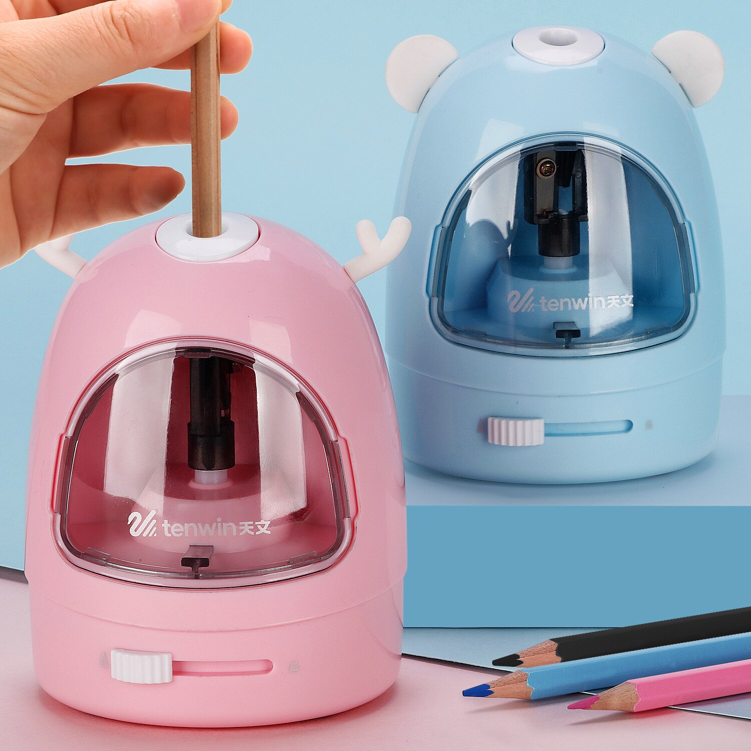 Sacapuntas eléctrico de dibujos animados para niños, afilador de lápices para estudiantes, papelería