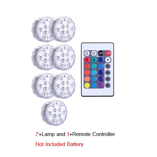 Tauch LED-leuchten Unterwasser Licht Wasserdicht Batterie Betrieben Fernbedienung kabellos10LED RGB Badewanne Schwimmbad Vase Lampe: 7 Lampe 1Regler